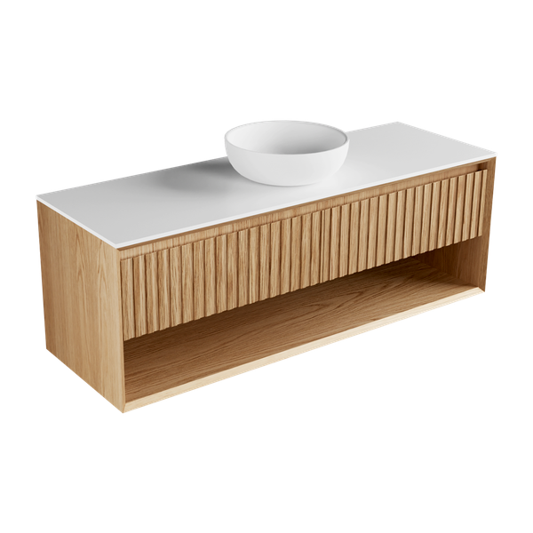 1500 - 2 Drawer - Side By Side - Open Shelf - Single Basin - Wall Hung