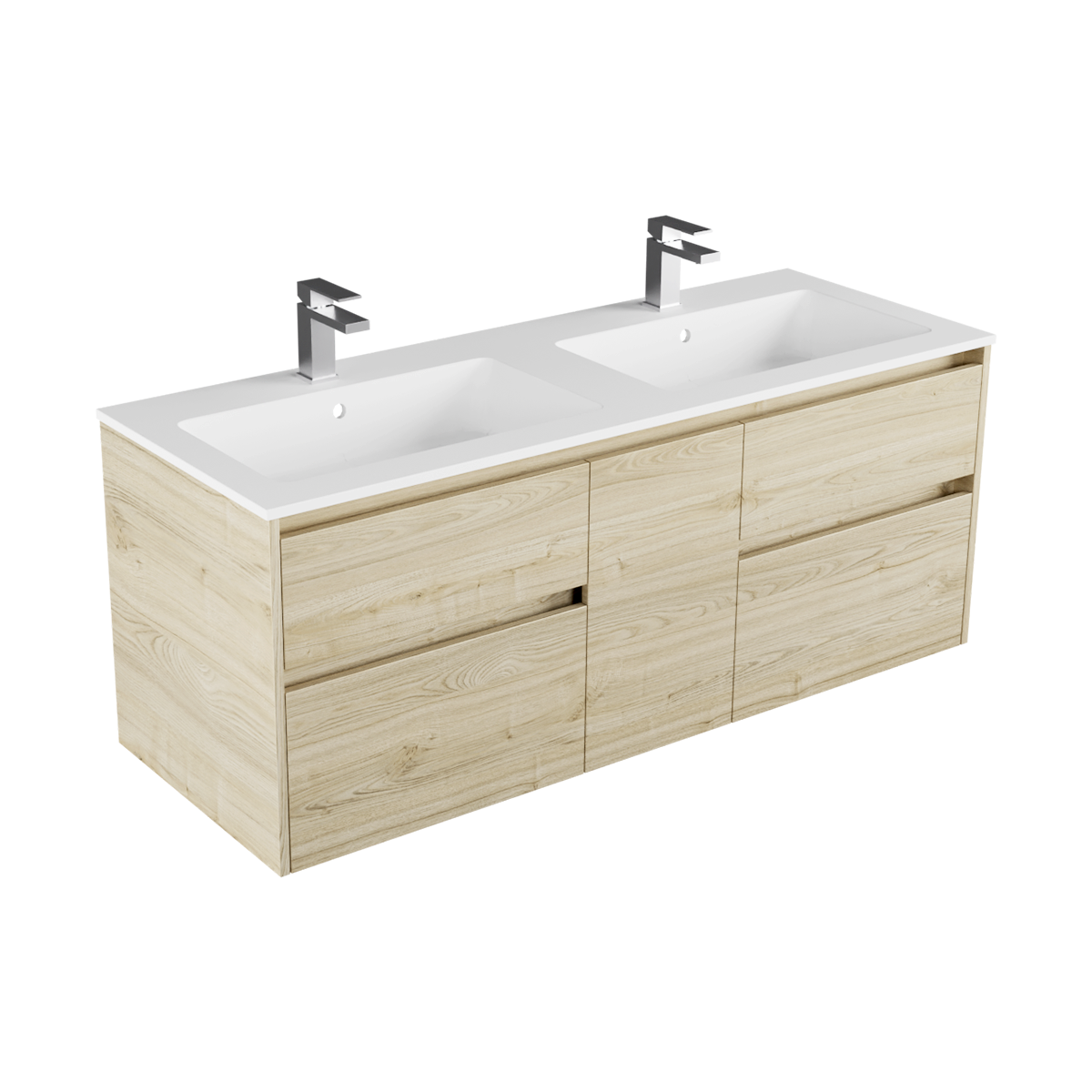 Milan Marmo 1400 4 Drawer 1 Door Double Basin Wall Hung Vanity