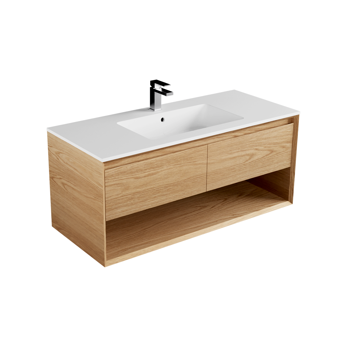 Edge Marmo 1200 2 Drawer Open Shelf Side by Side Single Basin Wall Hung Vanity