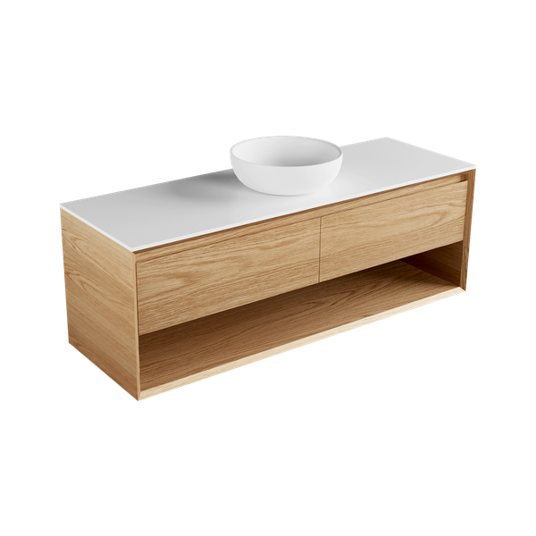1500 - 2 Drawer - Side by Side - Open Shelf - Single Basin - Wall Hung