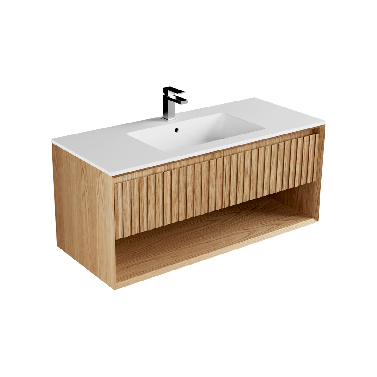 Plato Marmo 1200 2 Drawer Open Shelf Side by Side Single Basin Wall hung Vanity